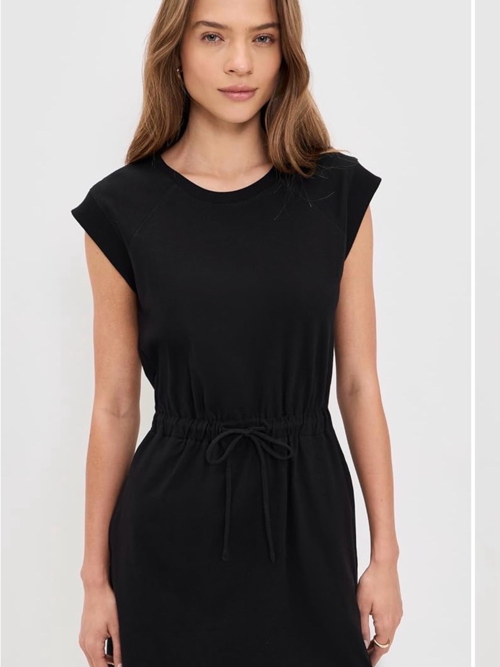 Z Supply Kalani Sleeveless Black Drawstring Waist T-Shirt Dress
